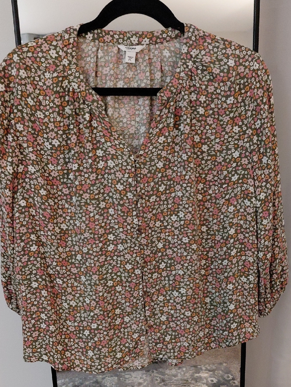 Sonoma Olive Floral Button-Front Blouse